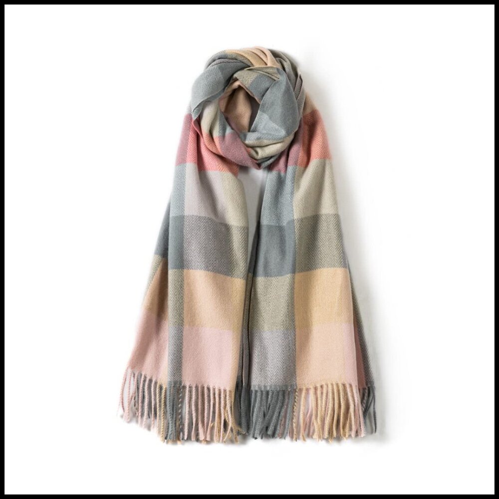 Wool Scarf Oversized Plaid Shawl Winter Wrap Cozy Thick Soft Elegant Chic